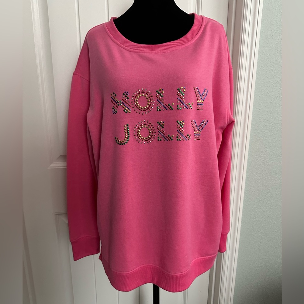 Pink Holly Jolly Sweatshirt with bling Embellished Text